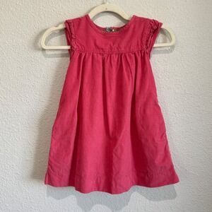 Mini Boden Girls Pink Corduroy Ruffle Shoulder Jumper Dress Size 4-5Y Pockets